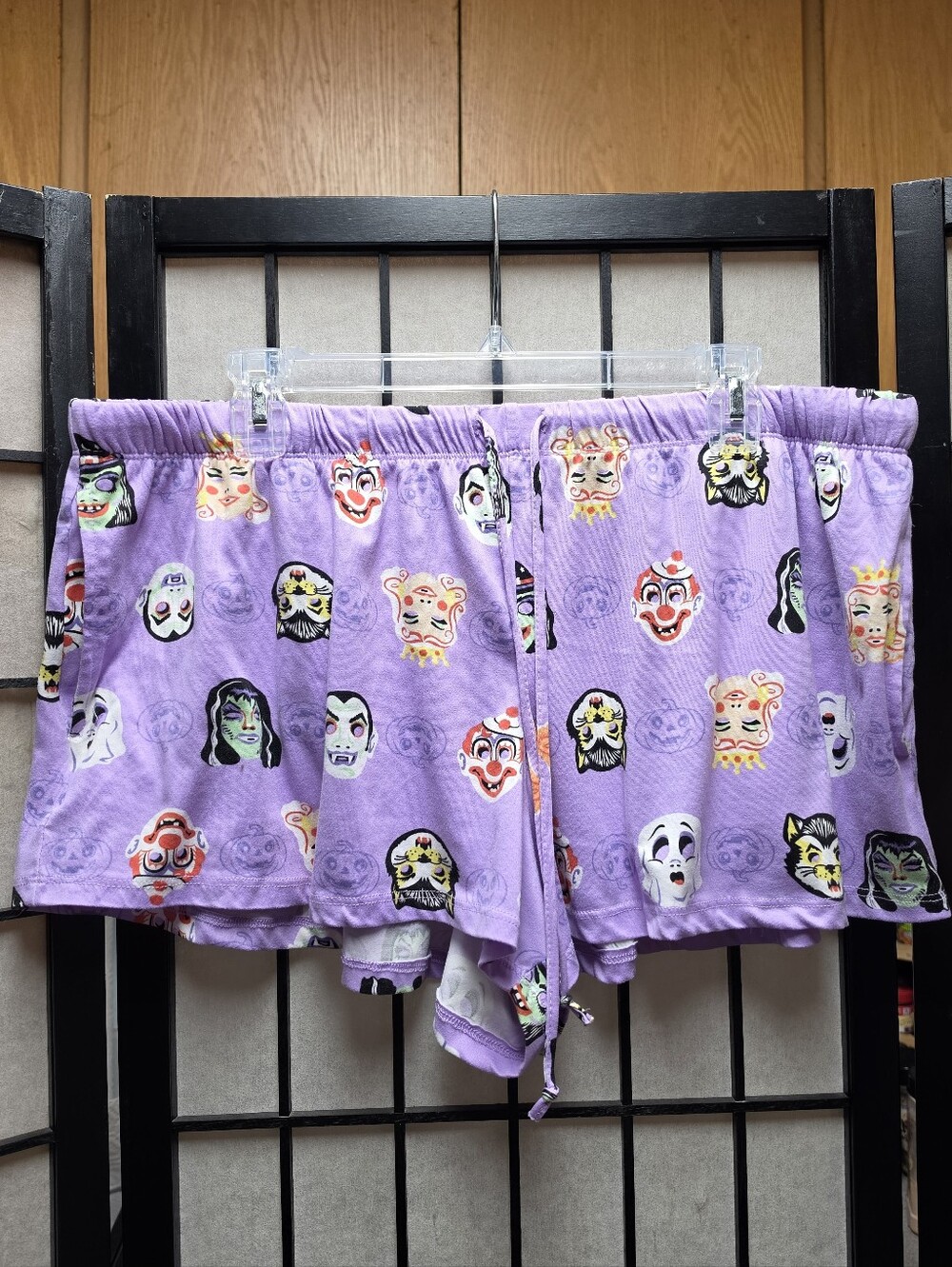 👻 Comfy Rockabilly Monsters Spooky Masks Halloween Pajamas Shorts Womens XL